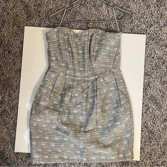 Anthropologie Greylin Medium Cocktail Dress Silver Gray Tweed Strapless Dress - Picture 1 of 11